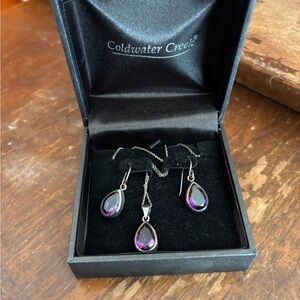 Coldwater Creek Purple Teardrop Jewelry Set Sterling Silver